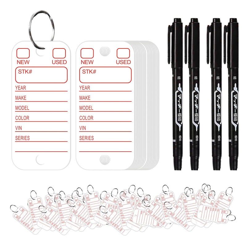KIUKIUO 500 Pcs PVC Tags with Labels and Rings, Car Key for Organization, Identifiers, and Luggage Tags with 4 Pcs Markers, Plastic Keychain Tags for Car, Truck, and Dealer Use - Image 1